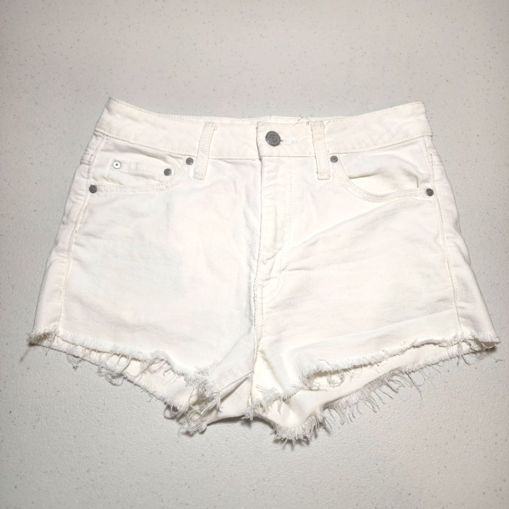 ARITZIA Talula High Rise White Wash Denim Cutoff Raw Hem Shorts Size 26